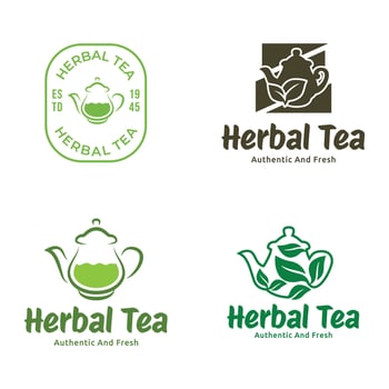 Set of Tea logo or herbal tea logo on a green background vector