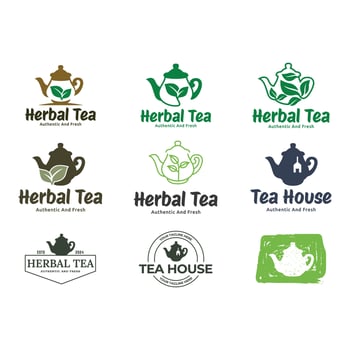 Set of Tea logo or herbal tea logo on a green background vector