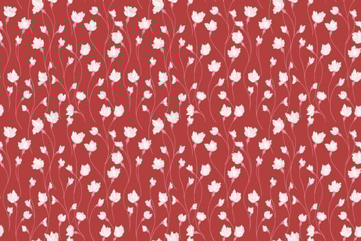 Creative florals stems pattern on a terracotta background. Abstract artistic branches with tiny flowers small buds intertwined in a seamless print. hand drawing. Simple ornament for designs vector