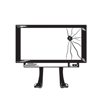 old television character cracked with leg vector