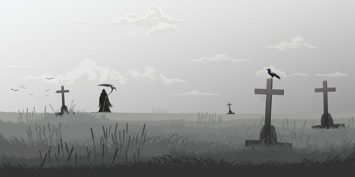Angel of Death in graveyard in foggy day monochromatic color vector
