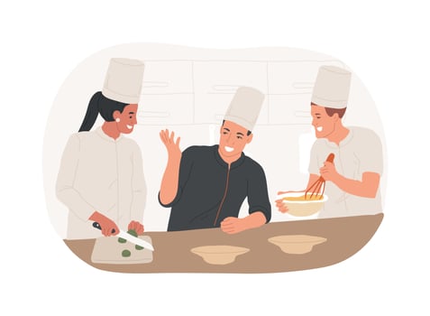 Kitchen staff training isolated cartoon illustrations. vector
