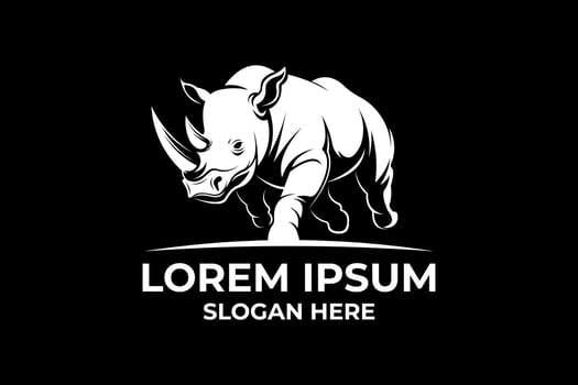 Black and white two-horned rhinoceros logo design vector