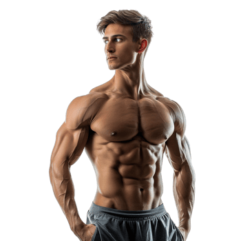 A muscular man stands with his arms crossed and his chest puffed out. Concept of confidence and strength png