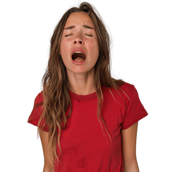 A woman in a red shirt is crying. Concept of sadness and vulnerability png