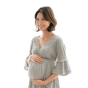 A woman is wearing a gray dress and smiling. Concept of joy and new beginnings png