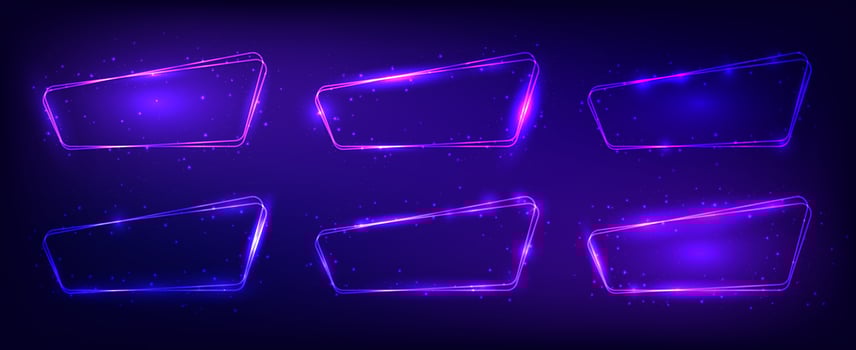Neon double rounded frame with shining effects vector