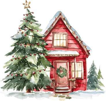 christmas decoration on red wooden cottage png