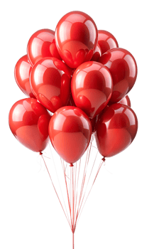 Vibrant cluster of red balloons, cut out transparent png