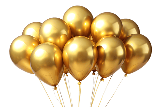 Luxurious golden balloons, isolated on transparent background png
