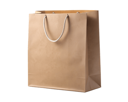 Brown paper shopping bag with rope handles, isolated on transparent background png