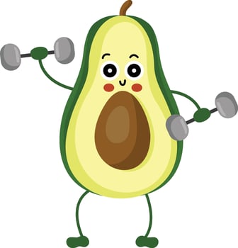 Funny avocado character mascot making gym vector