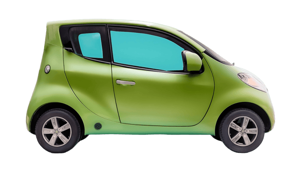 Green Compact Electric Car on the Road isolated on transparent background png