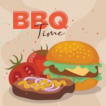 Burger and vegetables BBQ poster vector