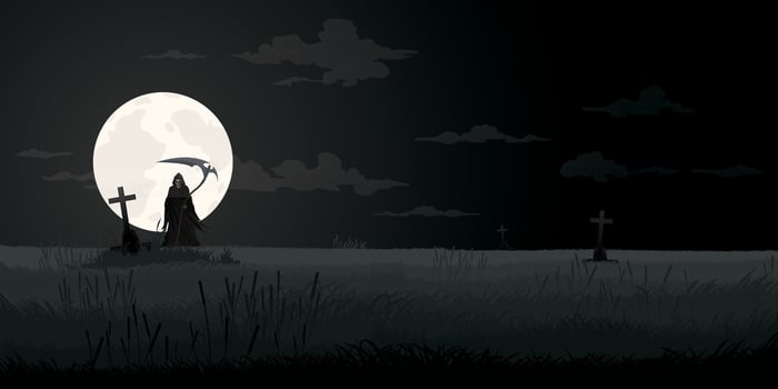 Night at graveyard with Angel of Death have full moon background monochromatic minimalism landscape graphic illustration have blank space. vector