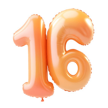 Number 16 balloon isolated on a transparent background png