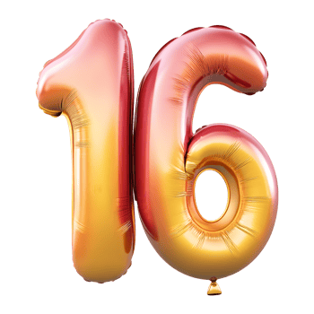 Number 16 balloon isolated on a transparent background png