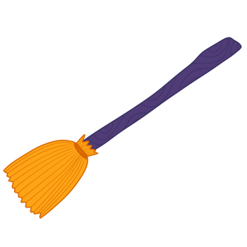 a broom with a purple handle and orange handle png