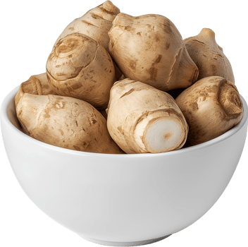 Jerusalem artichoke isolated, Helianthus tuberosus Clipart, sunroot, sunchoke, wild sunflower, Jerusalem artichoke in a white bowl illustration png
