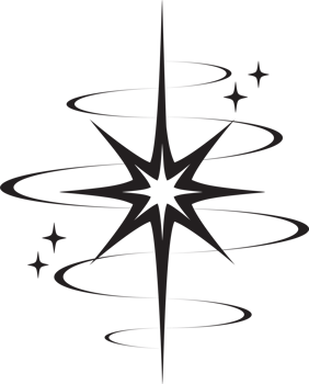 Line icon of star. Y2k shiny element. Sparkles and glitter symbol. Retro graphic of minimal figure. Magic black twinkles sun and moon with cosmic orbits png