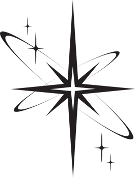 Line icon of star. Y2k shiny element. Sparkles and glitter symbol. Retro graphic of minimal figure. Magic black twinkles sun and moon with cosmic orbits png