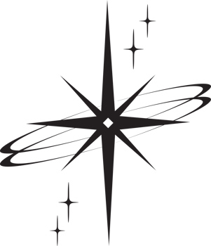 Line icon of star. Y2k shiny element. Sparkles and glitter symbol. Retro graphic of minimal figure. Magic black twinkles sun and moon with cosmic orbits png
