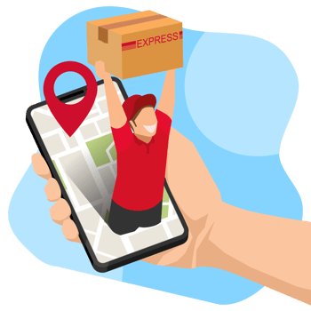 Hand holding navigator on smart phone deliver pazel on time png