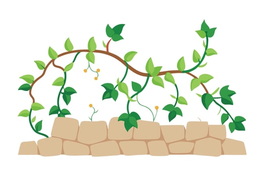 Vines climbing on a stone wall, adding a touch of nature flat illustration on white background vector