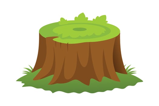 Moss covered tree stump, showcasing the rich green moss and the textured surface of the wood flat illustration on white background vector