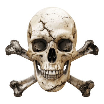 Skull and bones cross isolated on transparent background png