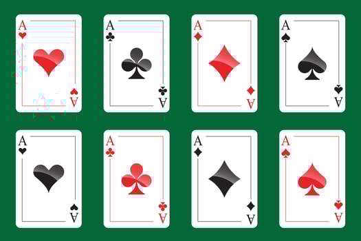 Four playing cards. Playing card suits icon set. isolated on white. vector