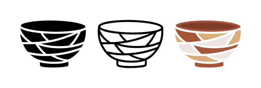 Set of Bowl cartoon doodle with Cool pattern, Illustration. vector