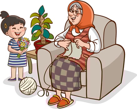 Little Girl Giving Flowers to Her Grandmother . Isolated Illustration vector