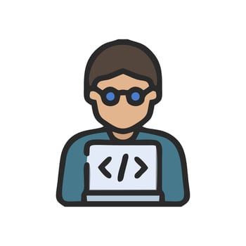a man with glasses and a laptop on his desk vector