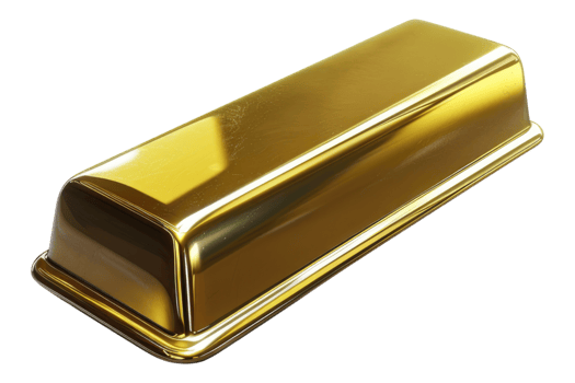 Gold ingot brick isolated on transparent background. png