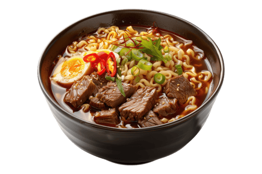 Ramen soup with beef isolated on transparent background. png