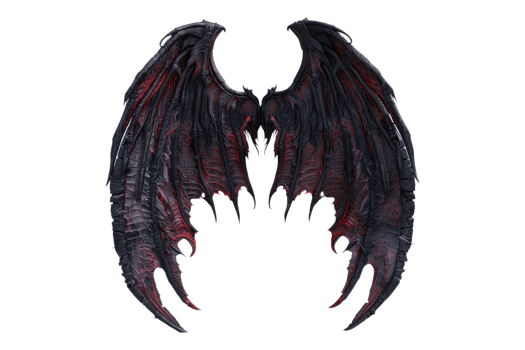 Blackish demon or devil wings isolated on transparent background. png