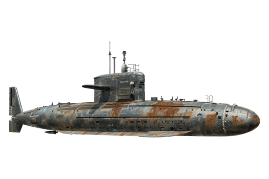 Military submarine isolated on transparent background. png