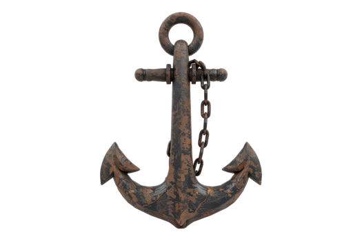 Heavy metallic ship anchor isolated on transparent background. png