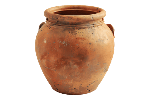 An old clay pot sitting on a transparent background png