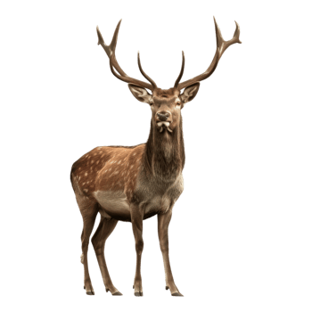 A deer with large horns standing in front of a transparent background png