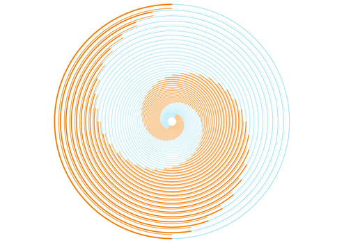 Orange blue circular lines concept abstract tech background vector