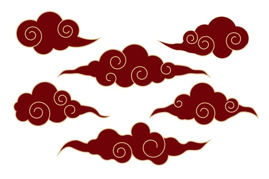 Japanese cloud set, asian traditional wavy curly ornament. China ornament, eastern decoration doodle, line. Clouds flow with the wind in the sky . vector