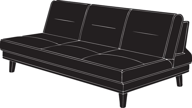A silhouette image of a minimalist futon three sited sofa. vector