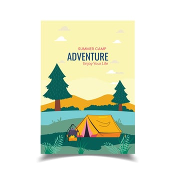 Summer Campwith Yellow Tent Adventure Flyer Template vector