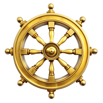 metalic wheel of dharma made of gold isolated on transparent background. High quality illustration png
