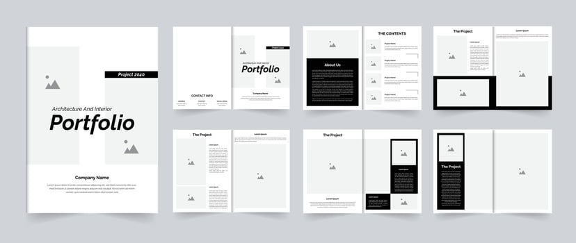 Architecture portfolio or real estate brochure template design A4 size 12 pages vector