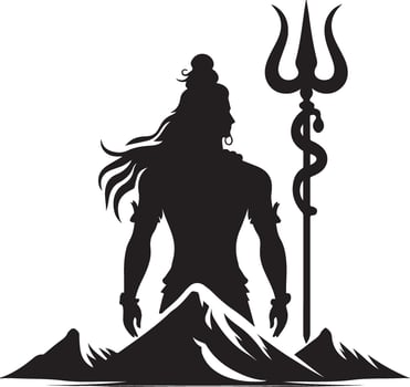 Lord Shiva simple silhouette. LMaha Shivratri with Shivling, Lingam, Moon, Night Sky, silhouette vector