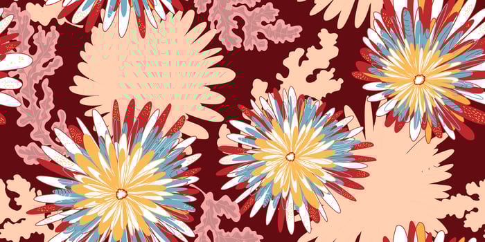 a colorful pattern with flowers on a red background vector