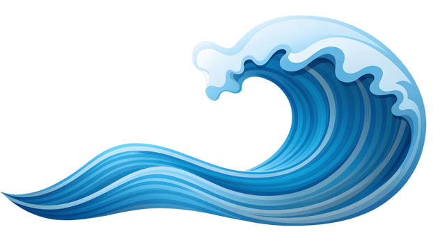 Abstract ocean wave with blue tones and white crest, transparent background png